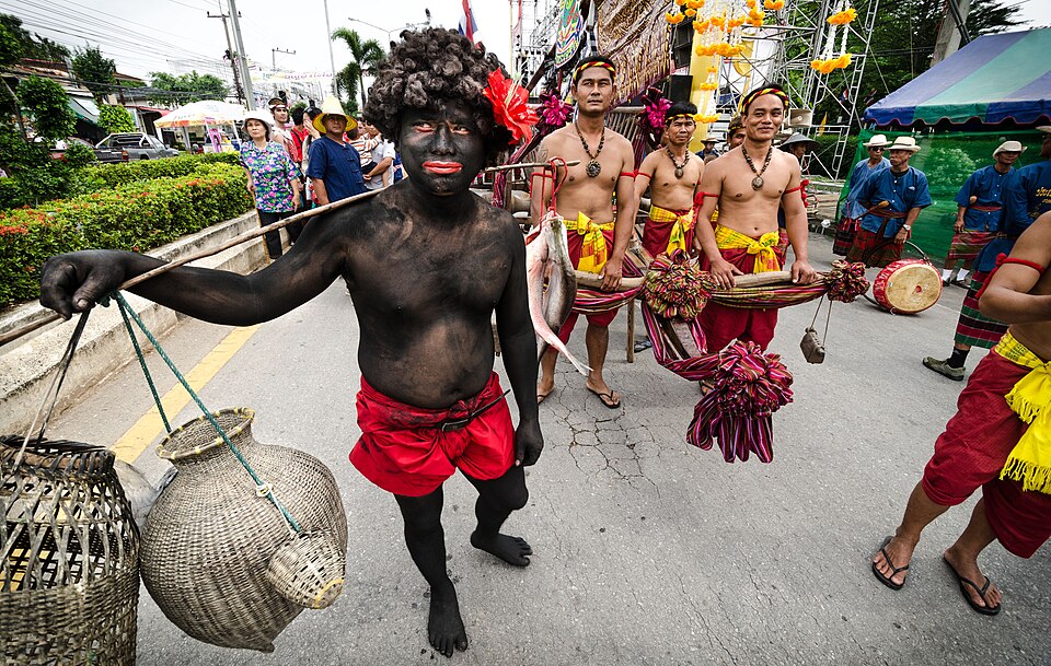 Procession at the Bun Bang Fai rocket festival in Thailand