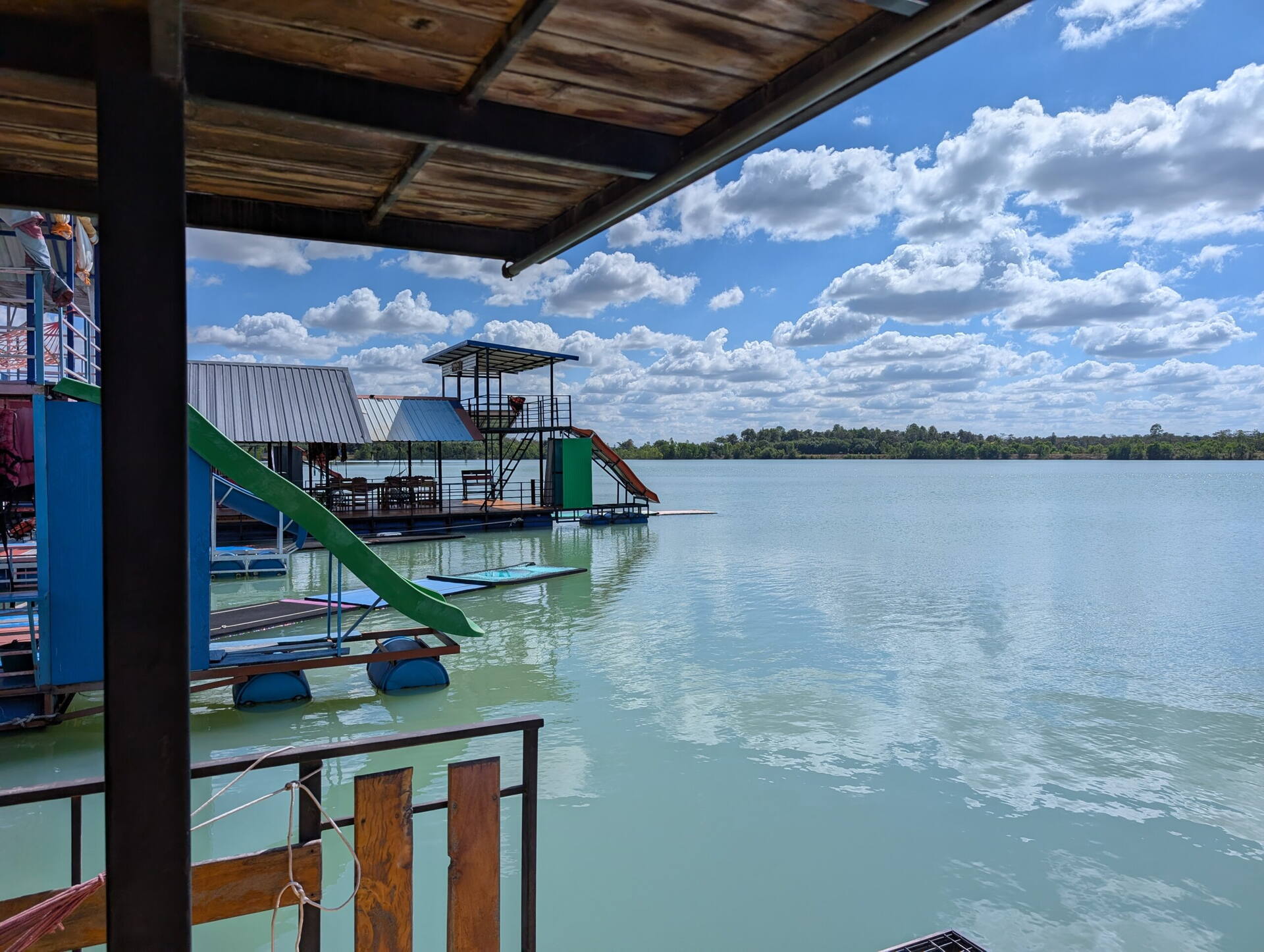 Floating rafts at Nong Tah Haeng lake, Buriram-Surin border, Thailand