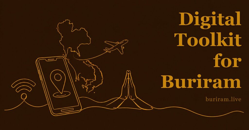 Digital toolkit for living in Buriram — phone, map, connectivity and travel illustration